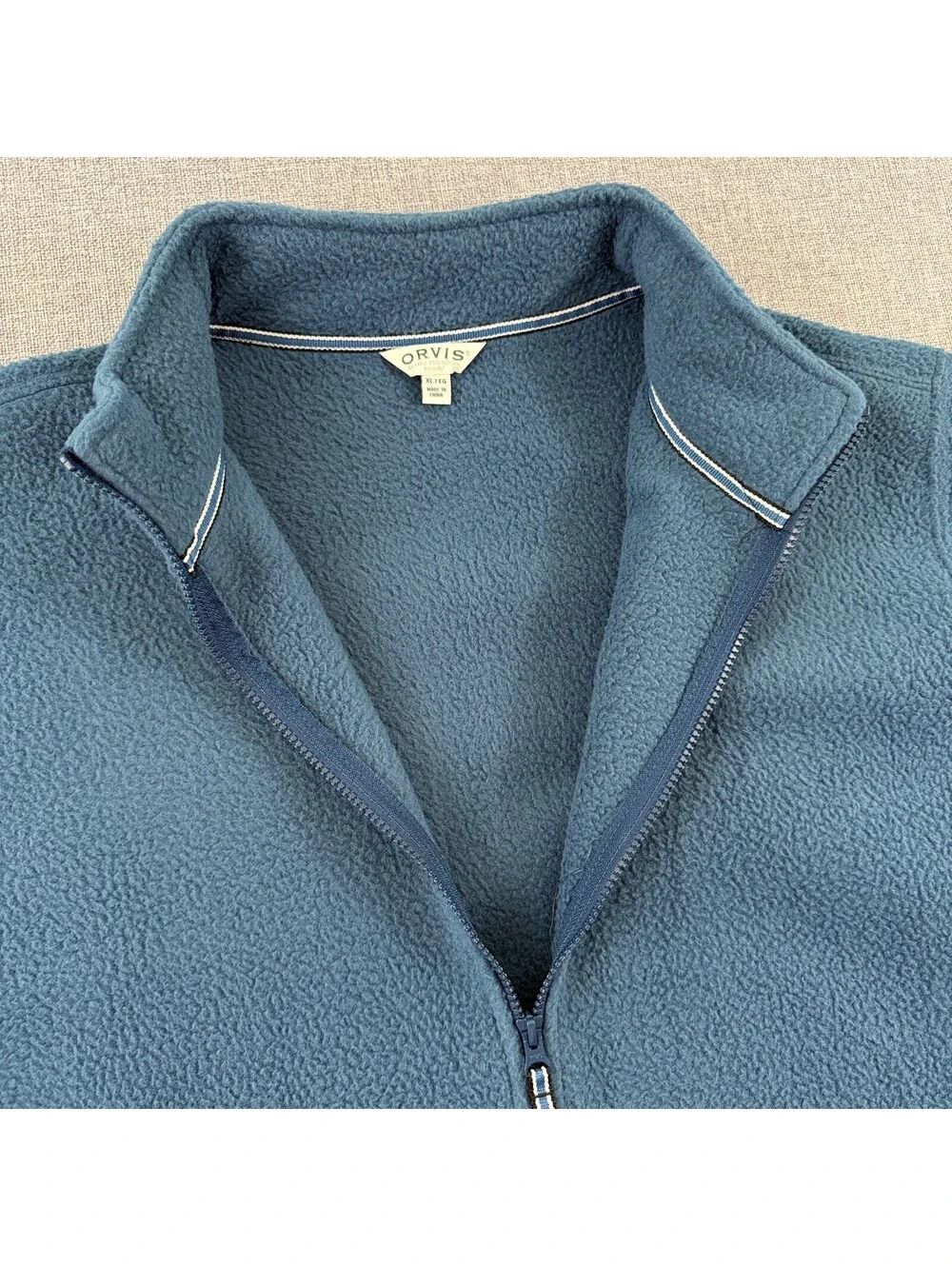 Orvis Classic Collection Blue Full Zip Fleece Jacket XL Mock Neck Outdoor Hiking
